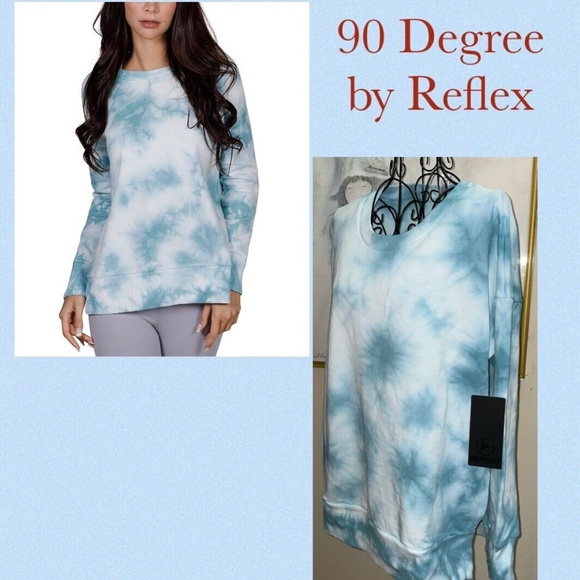 90 DEGREE by REFLEX "QUANT AQUA TIE DYE" SWEATSHIRT WITH SIDE SLITS~MEDIUM - Picture 2 of 5